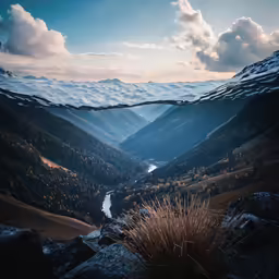 there is a beautiful view of the mountains in the valley