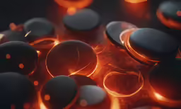 a lit up display of buttons sitting on top of a table