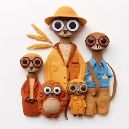 a group of puppets that are wearing eye glasses