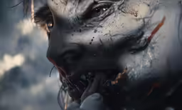 a creepy evil woman with blood on her face