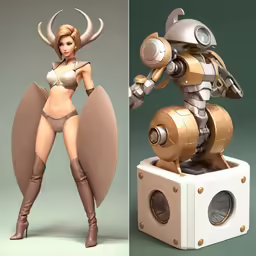 two female models in underwear and boots with one wearing an iron - man outfit and the other holding a gun