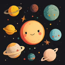 a bunch of planets with faces drawn on them