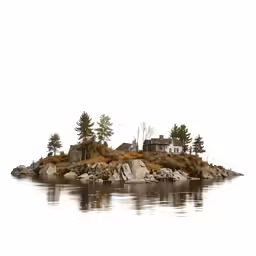 an island sits in the middle of a large body of water