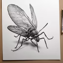 a drawing of a fly on a white sheet