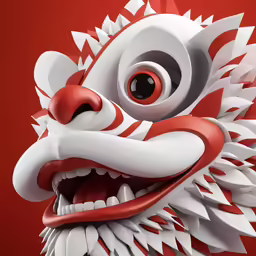 an illustration of a dragon mask on a red background