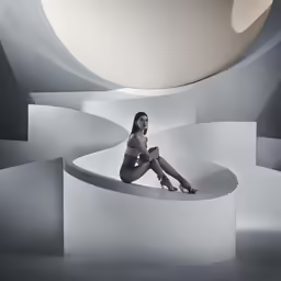 a woman sitting on top of a large white object