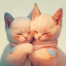 two kittens cuddle together as they hold their heads together
