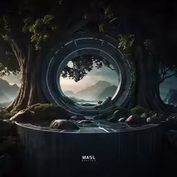 a futuristic, circular landscape with lots of trees