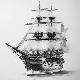 a painting of a pirate ship on fire