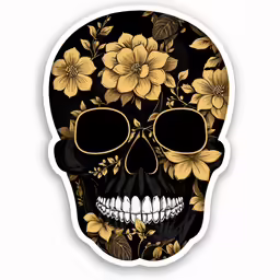a sticker of a skull with flowers