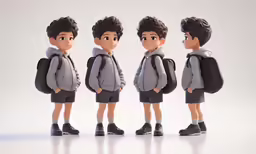 a little kid is in a backpack with other boys
