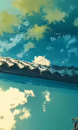 a drawing with a train traveling across the middle of it