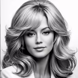 the blonde model has a large hairdo with bangs