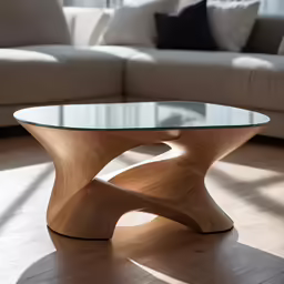 a living room with a couch, tables and lamps