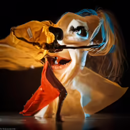 a doll with makeup and long hair is holding a microphone