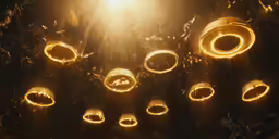 a cluster of light strings hung from a ceiling