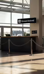 a security barrier is behind a bar and signs