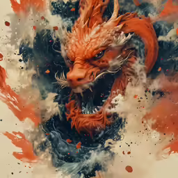 a dragon is featured in the center of a painting