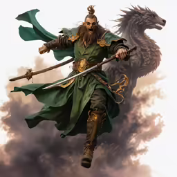 a man in green with gold in his hands is flying by