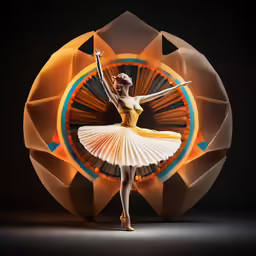 a woman is standing in front of an orange object
