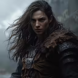 a man dressed in leather clothing holds a sword