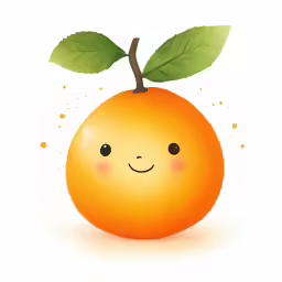 an orange with a green leaf on top of it
