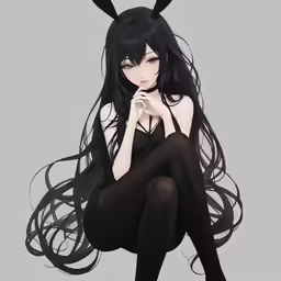 a girl with long black hair and black bunny ears