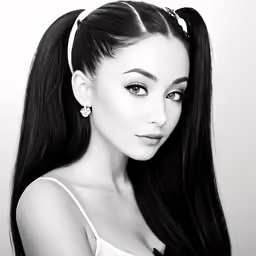a black and white photo of a woman with long hair
