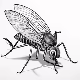 a black and white illustration of a fly
