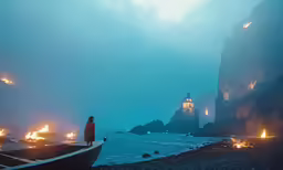 two boats with candles are parked in the water