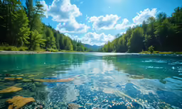 an image of some pretty clear water and mountains
