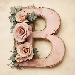 pink flowers are on the edge of the letter b