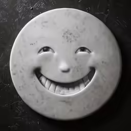 a black and white photo of a face carved into a circular object