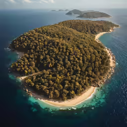 an island that has many trees on it