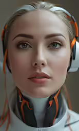 a woman in headphones posing for a photo