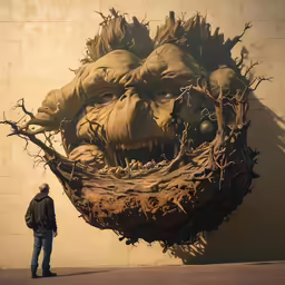 a person in front of a giant, carved paper cutout