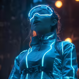 a woman dressed up in a glowing outfit