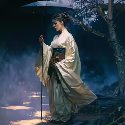 a woman is holding a umbrella in the rain