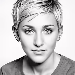 a close up shot of a female with short hair