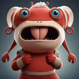 a cartoon figure wearing red clothing with one eye open and one leg apart