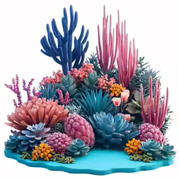 a variety of different succulents are displayed on a blue table