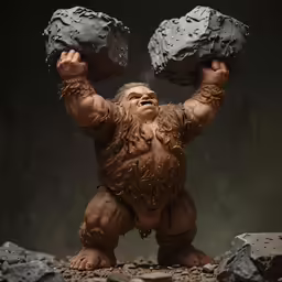 the figure features a huge rock and his large hands are held