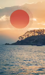 a giant round object floating over water at sunset