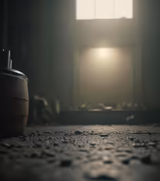 a room with an open window and a pot on the ground
