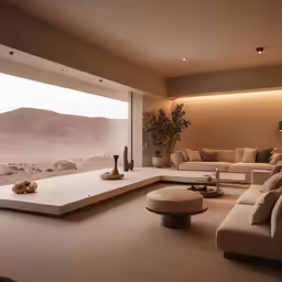 living room with white and beige decor in the desert