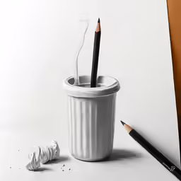pencil is in the cup on a table
