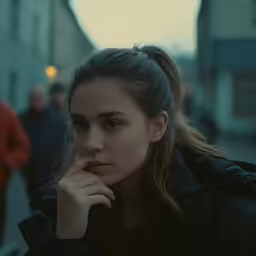 a woman with her hand on her face