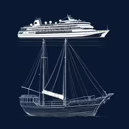 a ship with the bow in white on blue