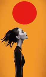 a woman with a red circle in the background