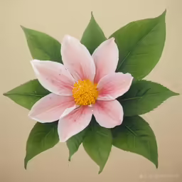 a pink flower with green leaves on it